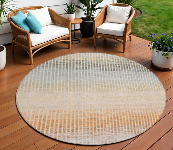 HomeRoots 8' Terra Cotta Round Striped Area Rug – Washable, Durable, Stylish for Indoor & Outdoor Spaces 658905