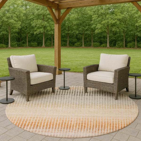 HomeRoots 8' Terra Cotta Round Striped Area Rug – Washable, Durable, Stylish for Indoor & Outdoor Spaces 658905