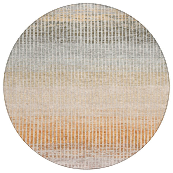 HomeRoots 8' Terra Cotta Round Striped Area Rug – Washable, Durable, Stylish for Indoor & Outdoor Spaces 658905