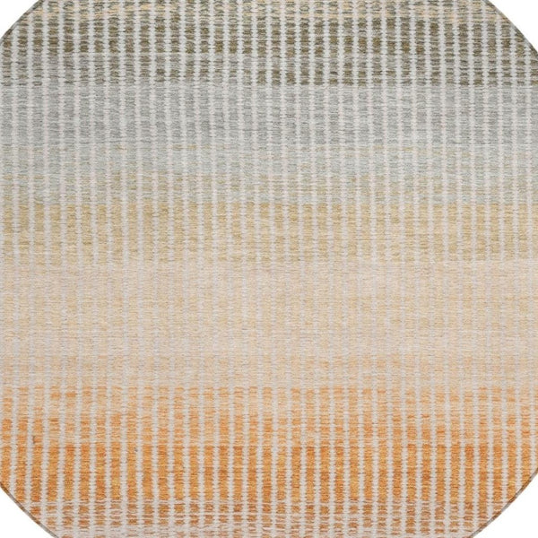 HomeRoots 8' Terra Cotta Round Striped Area Rug – Washable, Durable, Stylish for Indoor & Outdoor Spaces 658905