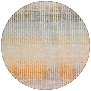HomeRoots 8' Terra Cotta Round Striped Area Rug – Washable, Durable, Stylish for Indoor & Outdoor Spaces 658905