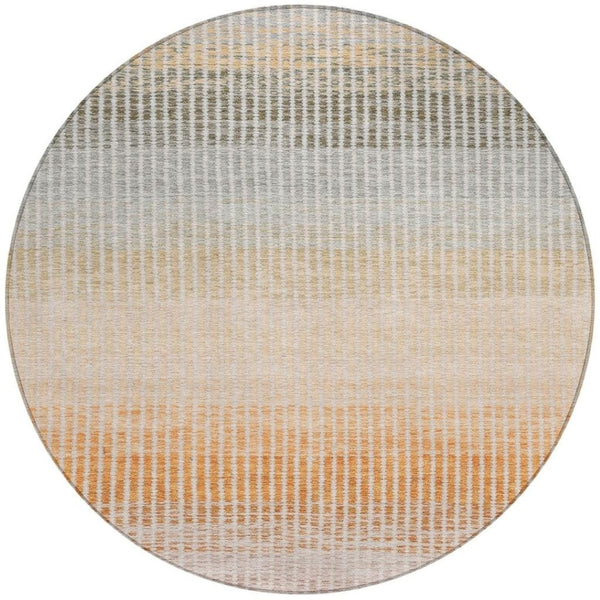 HomeRoots 8' Terra Cotta Round Striped Area Rug – Washable, Durable, Stylish for Indoor & Outdoor Spaces 658905