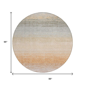HomeRoots 8' Terra Cotta Round Striped Area Rug – Washable, Durable, Stylish for Indoor & Outdoor Spaces 658905