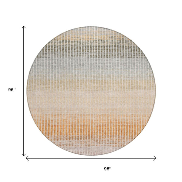 HomeRoots 8' Terra Cotta Round Striped Area Rug – Washable, Durable, Stylish for Indoor & Outdoor Spaces 658905