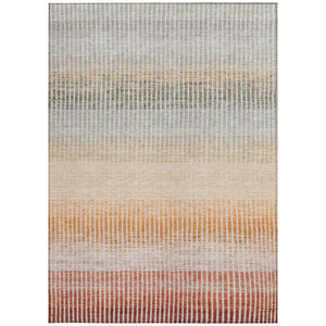 HomeRoots 9' X 12' Terra Cotta Orange & Gray Striped Washable Rug - Durable, Stylish for Indoor/Outdoor Use! 658907