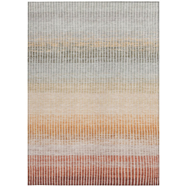 HomeRoots 9' X 12' Terra Cotta Orange & Gray Striped Washable Rug - Durable, Stylish for Indoor/Outdoor Use! 658907
