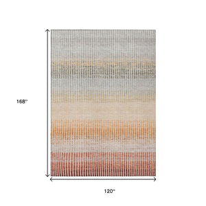 HomeRoots 10' Stylish Terra Cotta Orange & Gray Striped Washable Area Rug for Indoor/Outdoor Versatility 658908