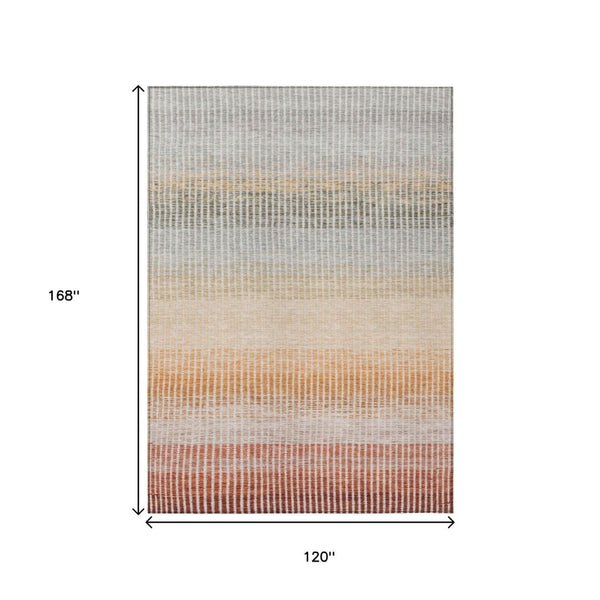 HomeRoots 10' Stylish Terra Cotta Orange & Gray Striped Washable Area Rug for Indoor/Outdoor Versatility 658908