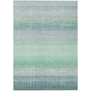 HomeRoots 5' Turquoise, Ivory & Gray Striped Washable Area Rug - Indoor/Outdoor Durable Design for Any Space 658910