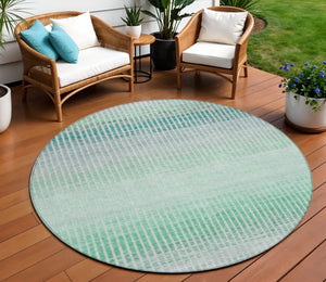HomeRoots 8' Turquoise and Gray Striped Washable Area Rug for Indoor & Outdoor Spaces - Durable & Stylish 658911