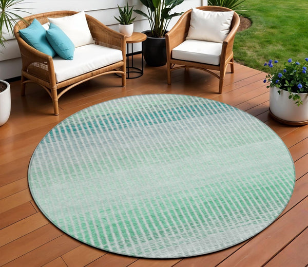 HomeRoots 8' Turquoise and Gray Striped Washable Area Rug for Indoor & Outdoor Spaces - Durable & Stylish 658911