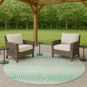 HomeRoots 8' Turquoise and Gray Striped Washable Area Rug for Indoor & Outdoor Spaces - Durable & Stylish 658911
