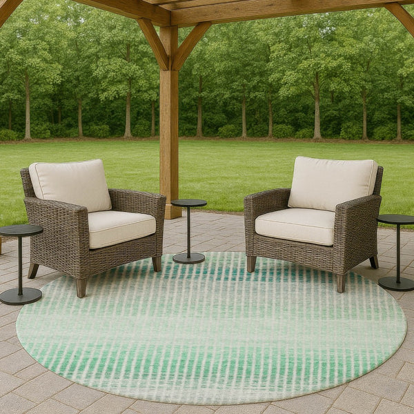 HomeRoots 8' Turquoise and Gray Striped Washable Area Rug for Indoor & Outdoor Spaces - Durable & Stylish 658911