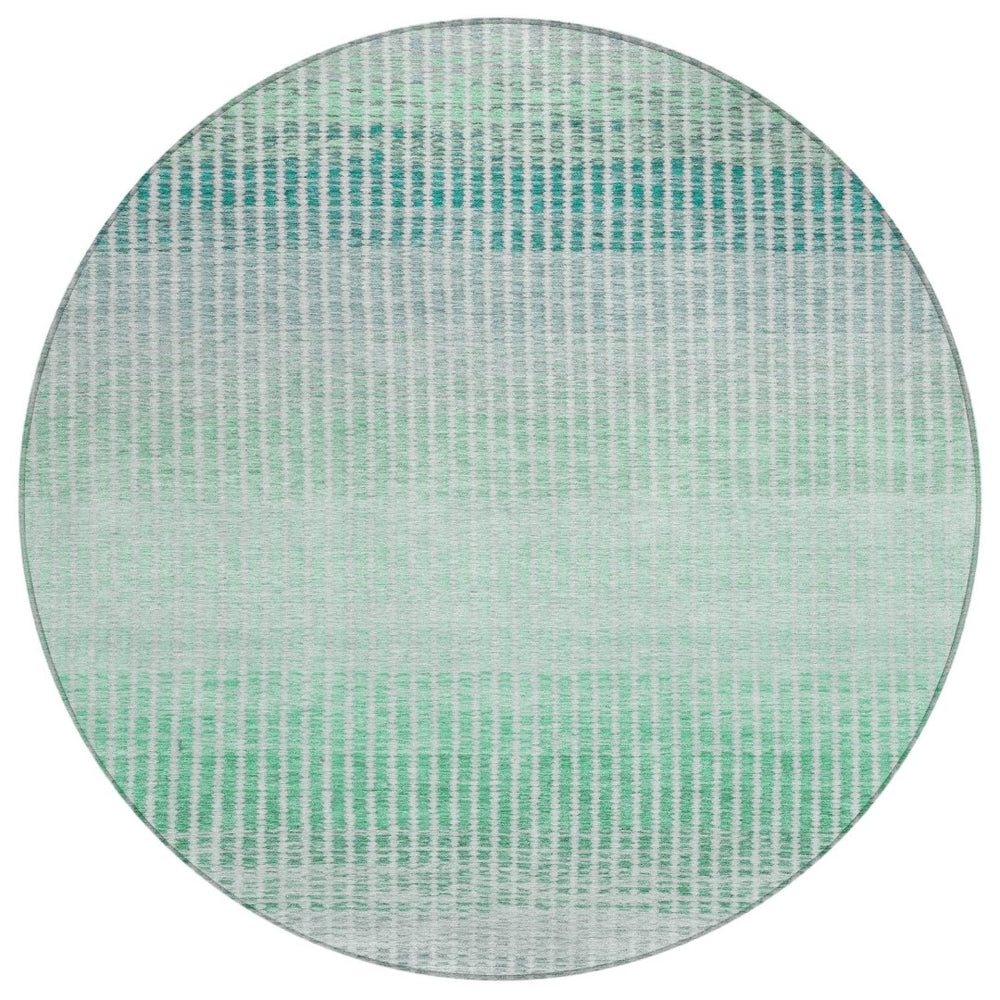HomeRoots 8' Turquoise and Gray Striped Washable Area Rug for Indoor & Outdoor Spaces - Durable & Stylish 658911