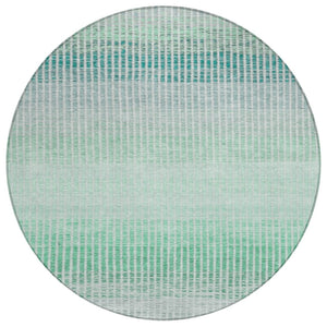 HomeRoots 8' Turquoise and Gray Striped Washable Area Rug for Indoor & Outdoor Spaces - Durable & Stylish 658911