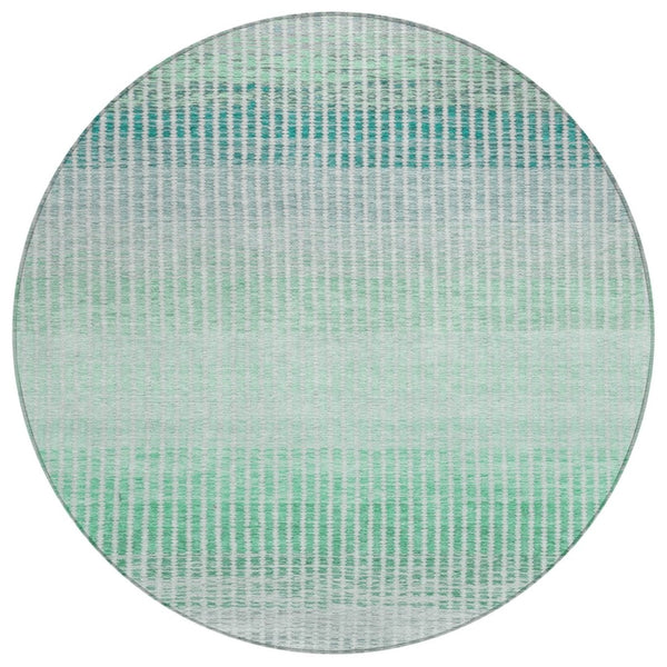 HomeRoots 8' Turquoise and Gray Striped Washable Area Rug for Indoor & Outdoor Spaces - Durable & Stylish 658911