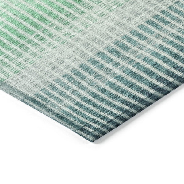 HomeRoots 8' Turquoise and Gray Striped Washable Area Rug for Indoor & Outdoor Spaces - Durable & Stylish 658911