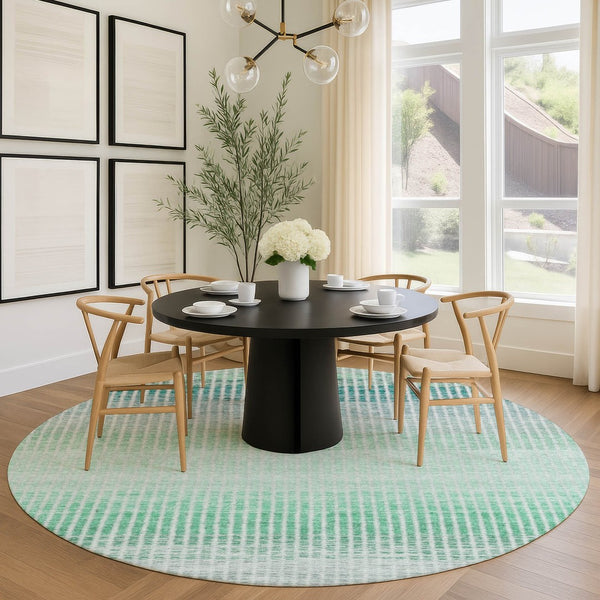 HomeRoots 8' Turquoise and Gray Striped Washable Area Rug for Indoor & Outdoor Spaces - Durable & Stylish 658911