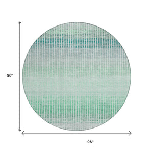 HomeRoots 8' Turquoise and Gray Striped Washable Area Rug for Indoor & Outdoor Spaces - Durable & Stylish 658911