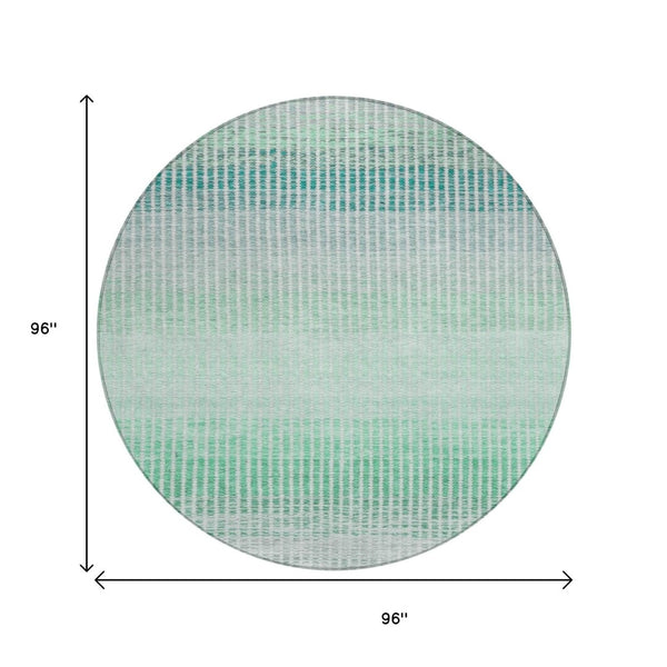 HomeRoots 8' Turquoise and Gray Striped Washable Area Rug for Indoor & Outdoor Spaces - Durable & Stylish 658911