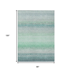 HomeRoots 8' X 10' Stylish Turquoise Ivory Gray Striped Washable Area Rug for Indoor & Outdoor Spaces 658912