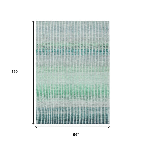 HomeRoots 8' X 10' Stylish Turquoise Ivory Gray Striped Washable Area Rug for Indoor & Outdoor Spaces 658912