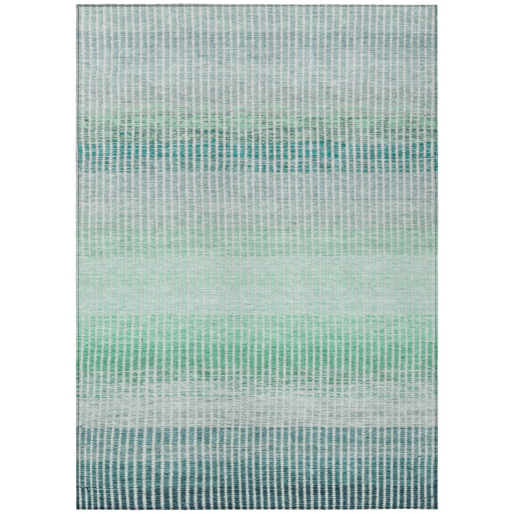 HomeRoots 9' X 12' Striped Turquoise, Ivory, and Gray Area Rug - Durable, Washable for Indoor/Outdoor Use! 658913