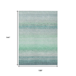 HomeRoots 9' X 12' Striped Turquoise, Ivory, and Gray Area Rug - Durable, Washable for Indoor/Outdoor Use! 658913