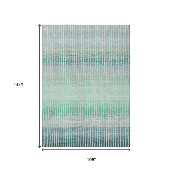 HomeRoots 9' X 12' Striped Turquoise, Ivory, and Gray Area Rug - Durable, Washable for Indoor/Outdoor Use! 658913