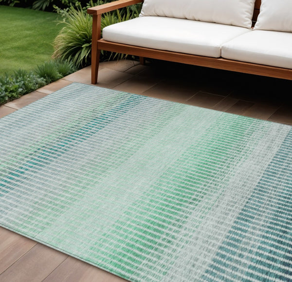 HomeRoots 10' Stylish Turquoise, Ivory & Gray Striped Washable Area Rug - Perfect for Indoor & Outdoor Spaces! 658914