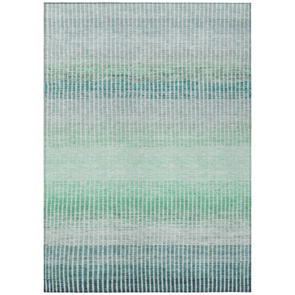 HomeRoots 10' Stylish Turquoise, Ivory & Gray Striped Washable Area Rug - Perfect for Indoor & Outdoor Spaces! 658914