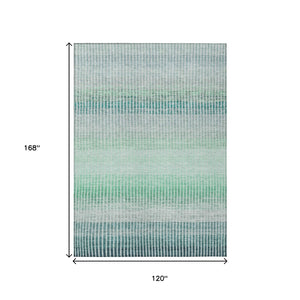 HomeRoots 10' Stylish Turquoise, Ivory & Gray Striped Washable Area Rug - Perfect for Indoor & Outdoor Spaces! 658914