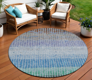 HomeRoots 8' Striped Washable Area Rug - Durable Blue, Brown, Green Round Design for Indoor & Outdoor Use 658917