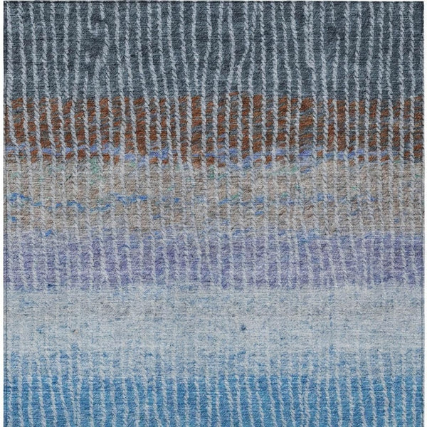HomeRoots 8' X 10' Striped Washable Area Rug - Durable Blue, Brown & Green Design for Indoor/Outdoor Use 658918