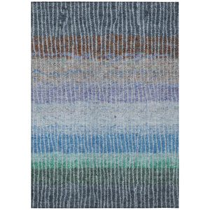 HomeRoots 8' X 10' Striped Washable Area Rug - Durable Blue, Brown & Green Design for Indoor/Outdoor Use 658918