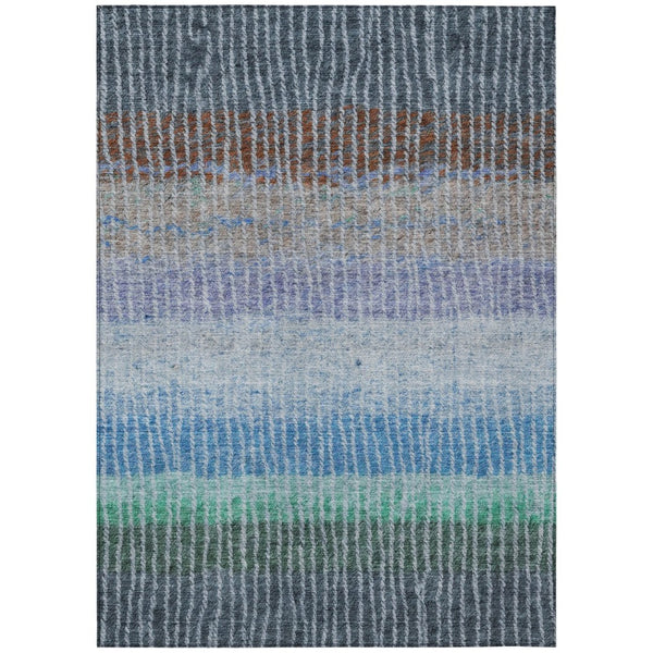HomeRoots 8' X 10' Striped Washable Area Rug - Durable Blue, Brown & Green Design for Indoor/Outdoor Use 658918