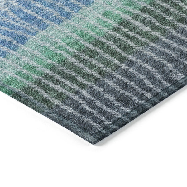HomeRoots 8' X 10' Striped Washable Area Rug - Durable Blue, Brown & Green Design for Indoor/Outdoor Use 658918