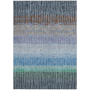 HomeRoots 10' Striped Washable Area Rug - Vibrant Blue, Brown & Green for Indoor/Outdoor Use, Durable & Easy Care 658920