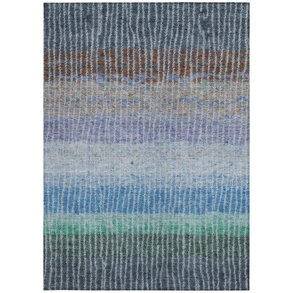HomeRoots 10' Striped Washable Area Rug - Vibrant Blue, Brown & Green for Indoor/Outdoor Use, Durable & Easy Care 658920