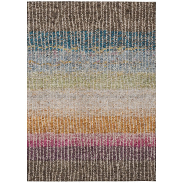 HomeRoots 5' Vibrant Chocolate Orange Pink Striped Washable Area Rug for Indoor Outdoor Spaces - Durable & Stylish! 658922