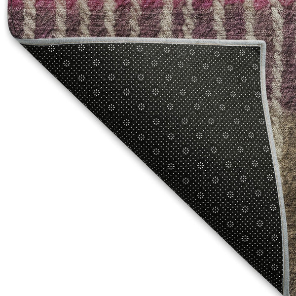 HomeRoots 8' Round Striped Area Rug - Chocolate, Orange & Pink - Washable, Durable for Indoor/Outdoor Use 658923