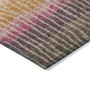 HomeRoots 8' Round Striped Area Rug - Chocolate, Orange & Pink - Washable, Durable for Indoor/Outdoor Use 658923