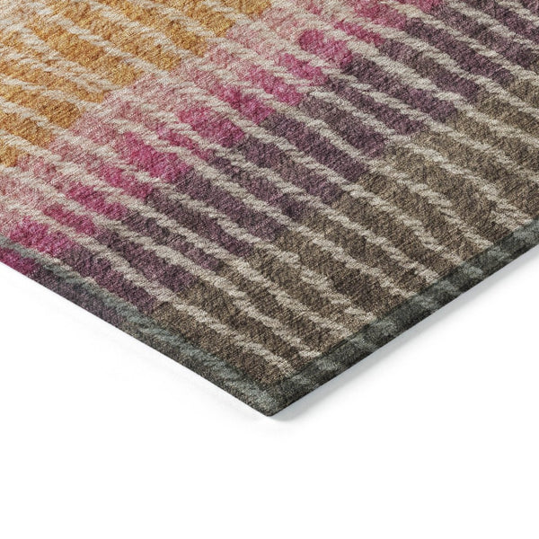 HomeRoots 8' Round Striped Area Rug - Chocolate, Orange & Pink - Washable, Durable for Indoor/Outdoor Use 658923