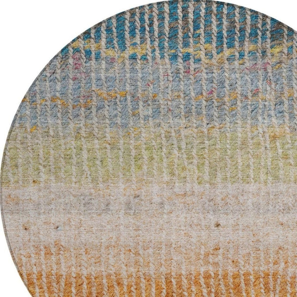 HomeRoots 8' Round Striped Area Rug - Chocolate, Orange & Pink - Washable, Durable for Indoor/Outdoor Use 658923