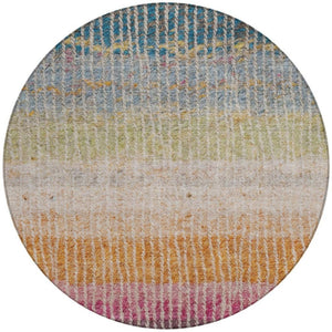 HomeRoots 8' Round Striped Area Rug - Chocolate, Orange & Pink - Washable, Durable for Indoor/Outdoor Use 658923