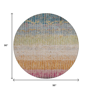 HomeRoots 8' Round Striped Area Rug - Chocolate, Orange & Pink - Washable, Durable for Indoor/Outdoor Use 658923