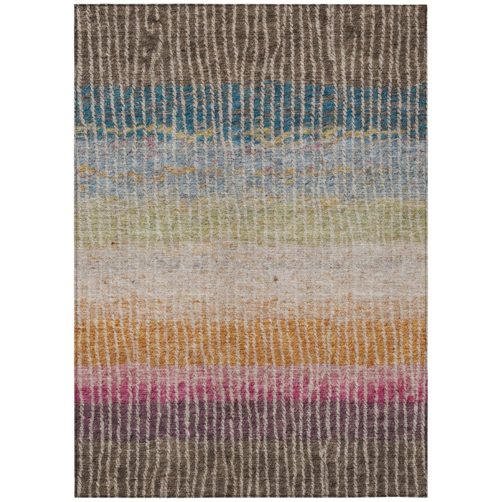 HomeRoots 8' X 10' Washable Striped Area Rug in Chocolate, Orange & Pink - Perfect for Indoor & Outdoor Use! 658924
