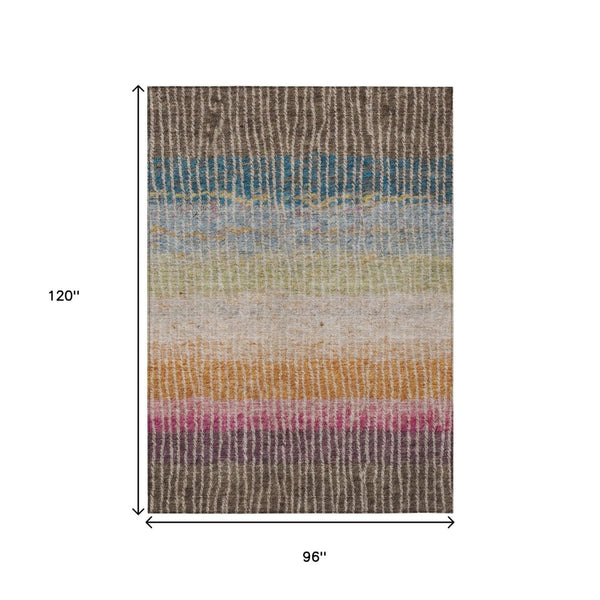 HomeRoots 8' X 10' Washable Striped Area Rug in Chocolate, Orange & Pink - Perfect for Indoor & Outdoor Use! 658924