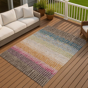 HomeRoots 9' Chocolate Orange & Pink Striped Washable Area Rug - Durable, Stylish for Indoor/Outdoor Spaces 658925