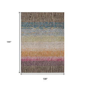 HomeRoots 9' Chocolate Orange & Pink Striped Washable Area Rug - Durable, Stylish for Indoor/Outdoor Spaces 658925